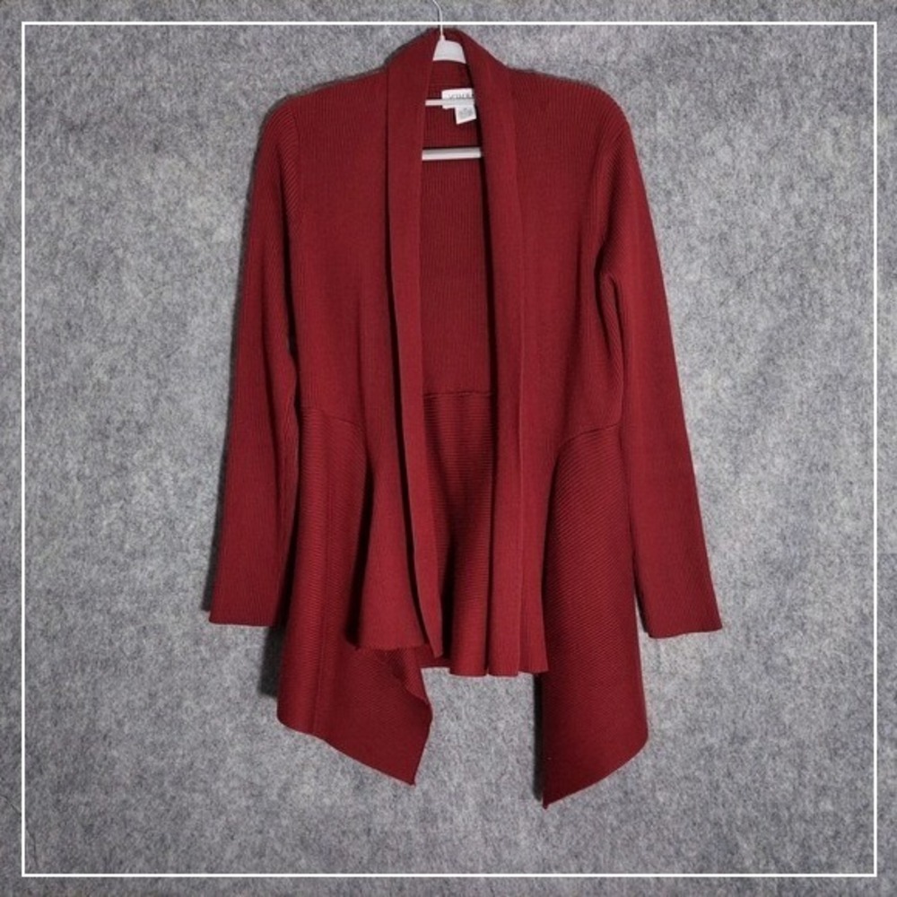 Carmen Cardigan M Ribbed Burgundy Lagenlook Ope Stretch Casual Preppy